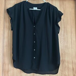 EUC JCrew Black Medium Flutter Short Sleeve Blouse